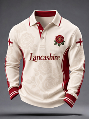 Men's England Lancashire Day Red Roses Art Printed long sleeve polo