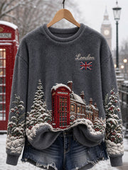 Women's Winter London Landmarks Snowy Scene Flannel Sweatshirt