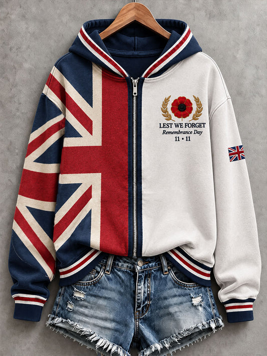 Women's Lest We Forget Print Zip-Up Hoodie