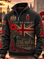 Men's Remembrance Day Lest We Forget Print Zip-Up Hoodie
