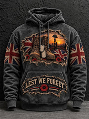Men's Lest We Forget Print Oversized Drop-Shoulder Hoodie With Pockets