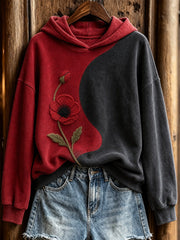 Women's Classy Papaveraceae Flower Contrast Color Print Hoodie