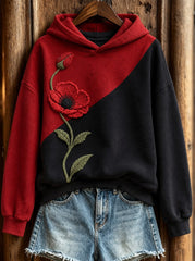 Women's Classy Papaveraceae Flower Contrast Color Print Hoodie