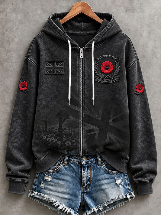 Women's Lest We Forget Print Zip-Up Hoodie