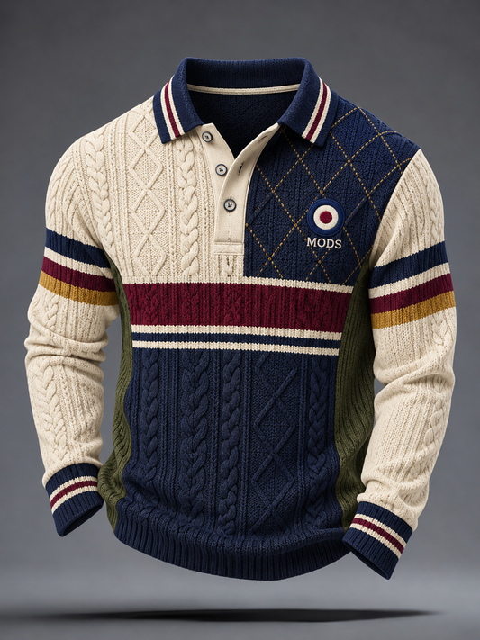 Men's UK Music Lover Mods Art Printed long sleeve polo