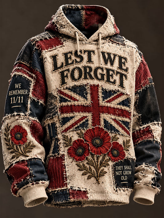 Men's Lest We Forget Print Oversized Drop-Shoulder Hoodie