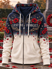 Women's Lest We Forget Print Zip-Up Hoodie