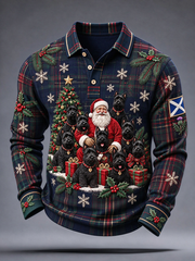 Men's Scottish Christmas Printed long sleeve polo