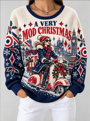 Women's Mods Culture UK Music Lover Christmas Printed Waffle Top