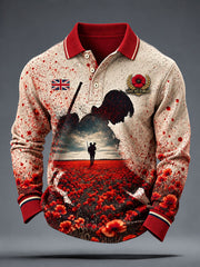 Men's Lest We Forget Print Long Sleeve Polo