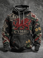 Men's Welsh Dragon Oversized Drop-Shoulder Hoodie with Pockets