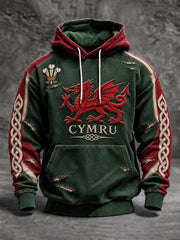 Men's Welsh Dragon Oversized Drop-Shoulder Hoodie with Pockets