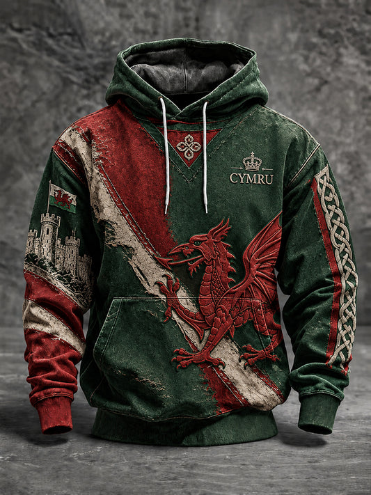 Men's Welsh Dragon Oversized Drop-Shoulder Hoodie with Pockets