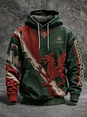 Men's Welsh Dragon Oversized Drop-Shoulder Hoodie with Pockets