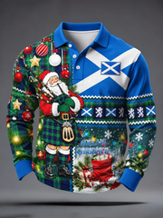 Men's Scottish Christmas Printed long sleeve polo