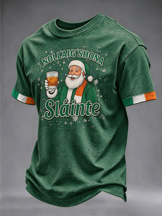 Men's Irish Christmas Print Casual T-shirt