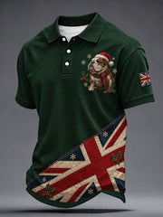 Men's British Christmas Bulldog Print Short Sleeve Shirt