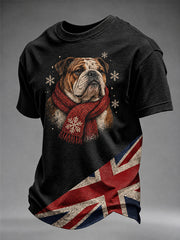Men's British Christmas Bulldog Print T-shirt
