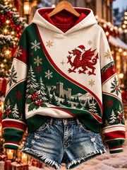 Women's Christmas Welsh Dragon Print Sweatshirt