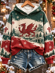 Women's Christmas Welsh Dragon Print Sweatshirt