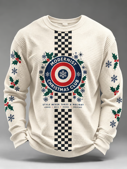 Men's Mods Culture Uk Music Lover Christmas Printed Waffle Sweatshirt