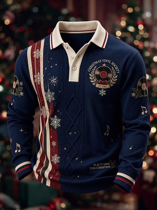 Men's Mods Culture Uk Music Lover Christmas Printed long sleeve polo