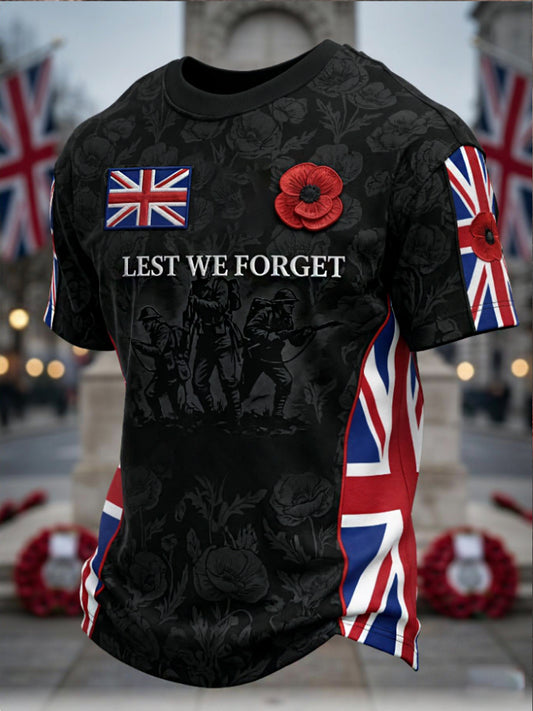 Men's Remembrance Day Lest We Forget  short sleeves t-shirt
