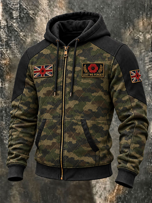 Men's Lest We Forget Camouflage Print Zip-Up Hoodie