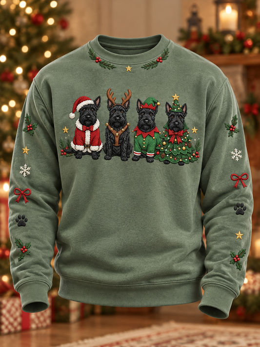 Men's Scottish Christmas Scottish Terrier printed Crew Neck Sweatshirt