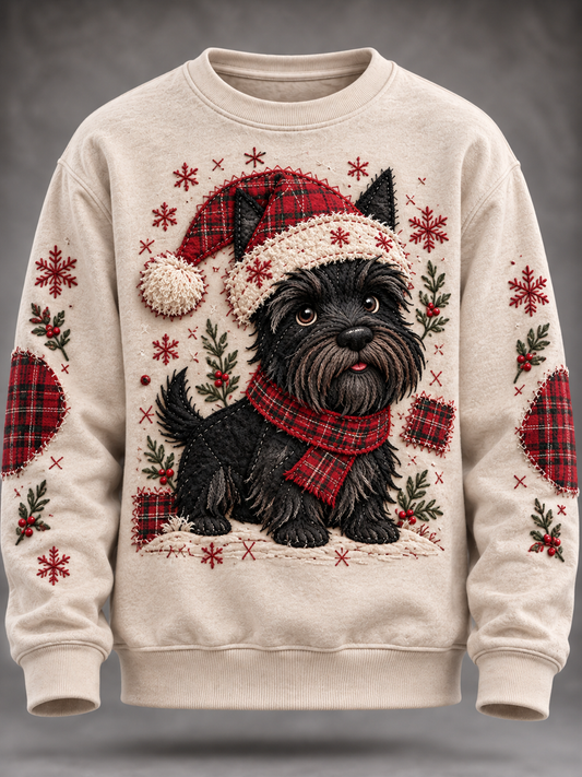 Men's Scottish Christmas Scottish Terrier printed Crew Neck Sweatshirt