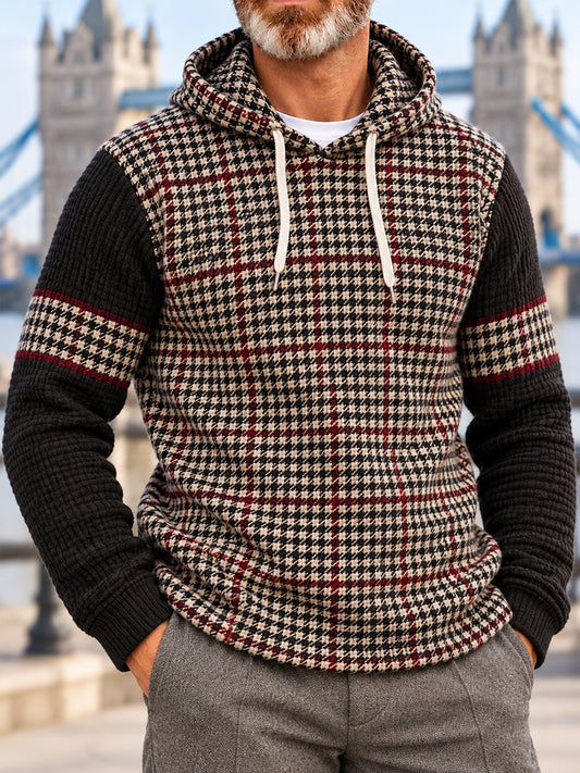 Men's British Style Plaid Print Casual Hoodie