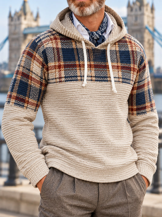 Men's British Style Plaid Print Casual Hoodie