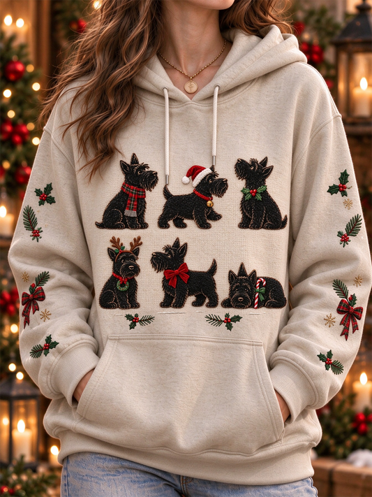 Women's Scottish Christmas Scottish Terrier printed hoodie