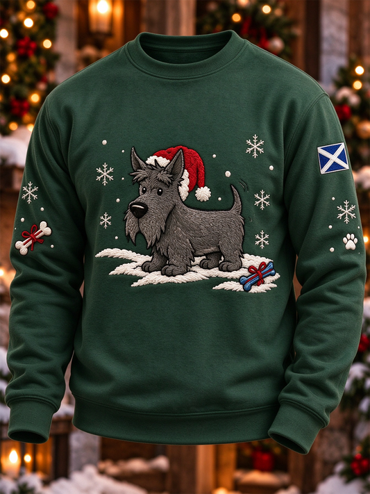 Men's Scottish Christmas Scottish Terrier printed Crew Neck Sweatshirt