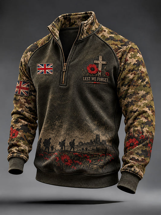 Men's Lest We Forget Camouflage Print Zip-Up Hoodie