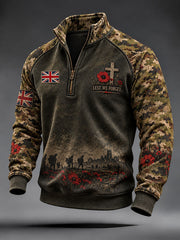 Men's Lest We Forget Camouflage Print Zip-Up Hoodie