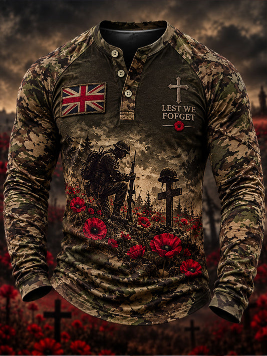 Men's Lest We Forget Camouflage Print Long Sleeve T-Shirt