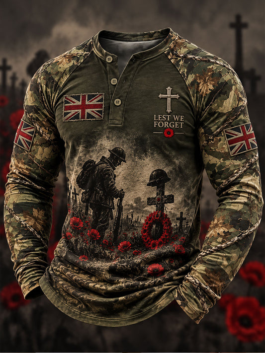 Men's Lest We Forget Camouflage Print Long Sleeve T-Shirt