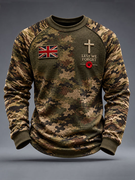 Men's Lest We Forget Camouflage Print Waffle Sweatshirt