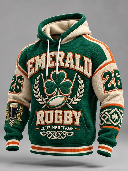 Men's Rugby Lovers Print Checkered Cotton Hoodie
