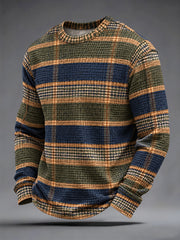 Men's Retro Plaid Print Casual Waffle Long Sleeve T-Shirt