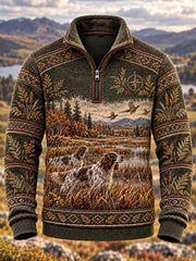 Men's Hunting Season Hunting Nature Wildlife Territory Hound Portrait Print Polo Sweatshirt