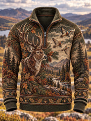 Men's Hunting Season Hunting Nature Wildlife Territory Hound Portrait Print Polo Sweatshirt