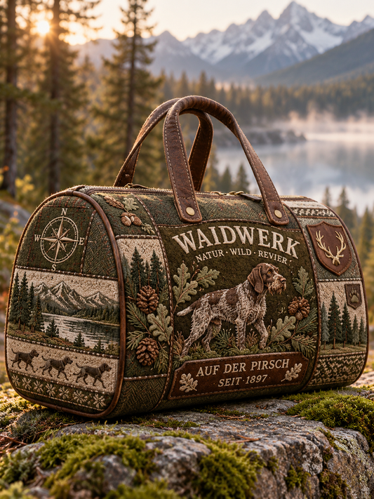 Hunting Season Stag and Hound Print Olive Green Field Bag