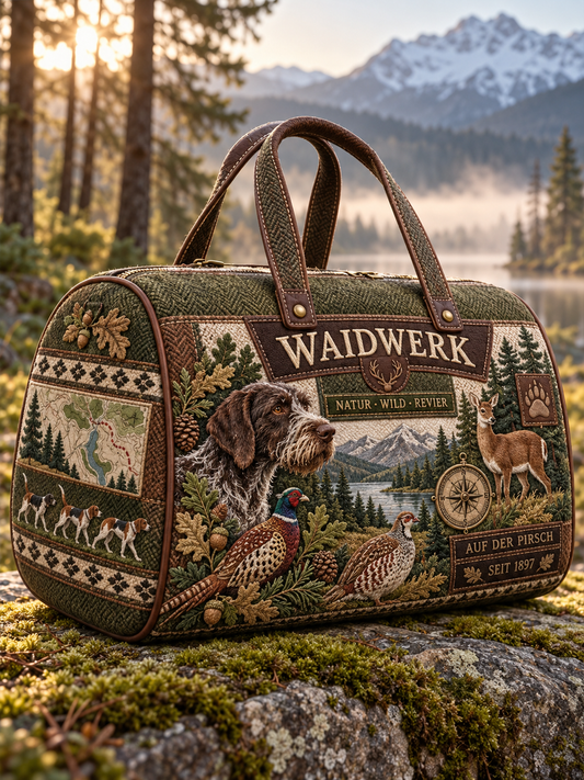 Hunting Season Stag and Hound Print Olive Green Field Bag