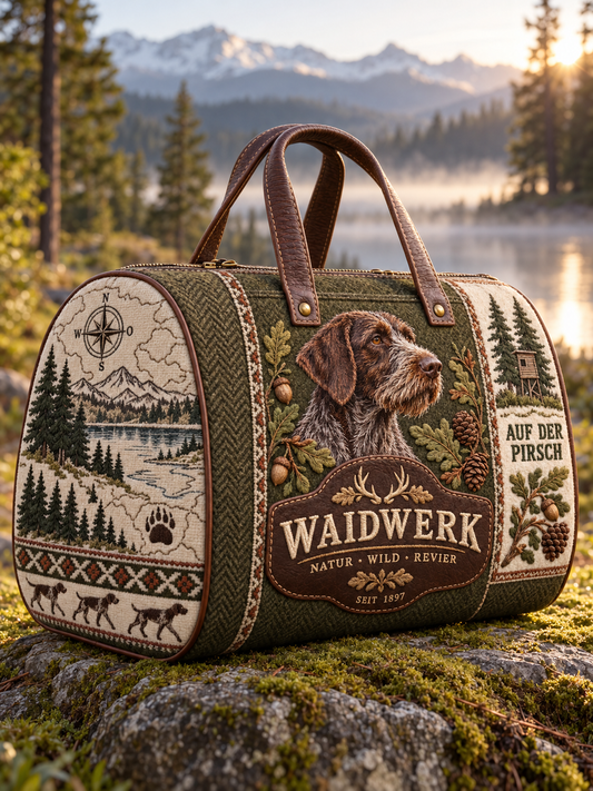 Hunting Season Stag and Hound Print Olive Green Field Bag