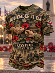 Men's REMEMBER THEM GENERATION TO GENERATION PASS IT ON LEST WE FORGET short sleeves t-shirt