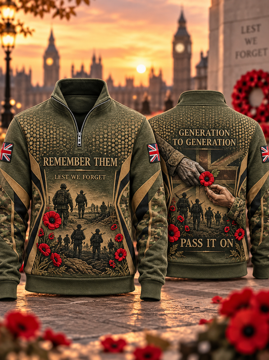 Men's REMEMBER THEM GENERATION TO GENERATION PASS IT ON LEST WE FORGET Zip-Up Hoodie