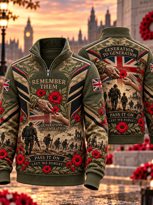 Men's REMEMBER THEM GENERATION TO GENERATION PASS IT ON LEST WE FORGET Zip-Up Hoodie
