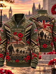 Men's REMEMBER THEM GENERATION TO GENERATION PASS IT ON LEST WE FORGET Zip-Up Hoodie